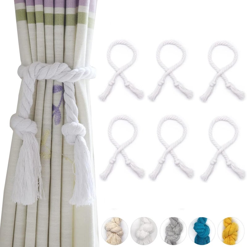 Yteseery 6 Pack Curtain Rope Tiebacks, Outdoor Curtain Tiebacks, Natural Cotton Curtain Holders, Village Rural Rustic Boho Curtain Holdbacks, Curtain Ties Rope for Patio Drapery Pergola Drapes, White - Image 1